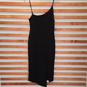 FAVLUX Black Midi Dress with Spaghetti Straps